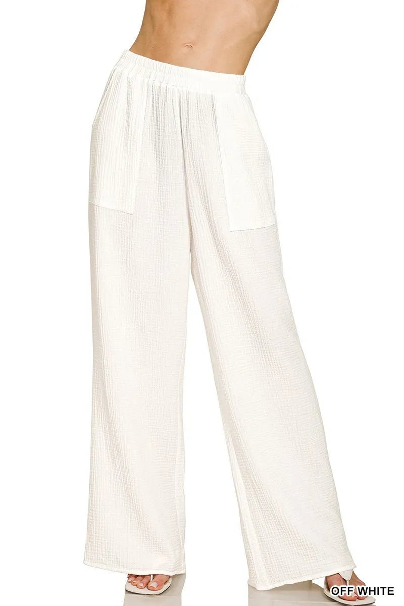 Zenana Double Gauze Elastic Band Pants - Bitsy Gypsy Boutique