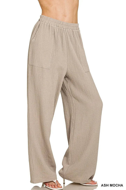 Zenana Double Gauze Elastic Band Pants - Bitsy Gypsy Boutique