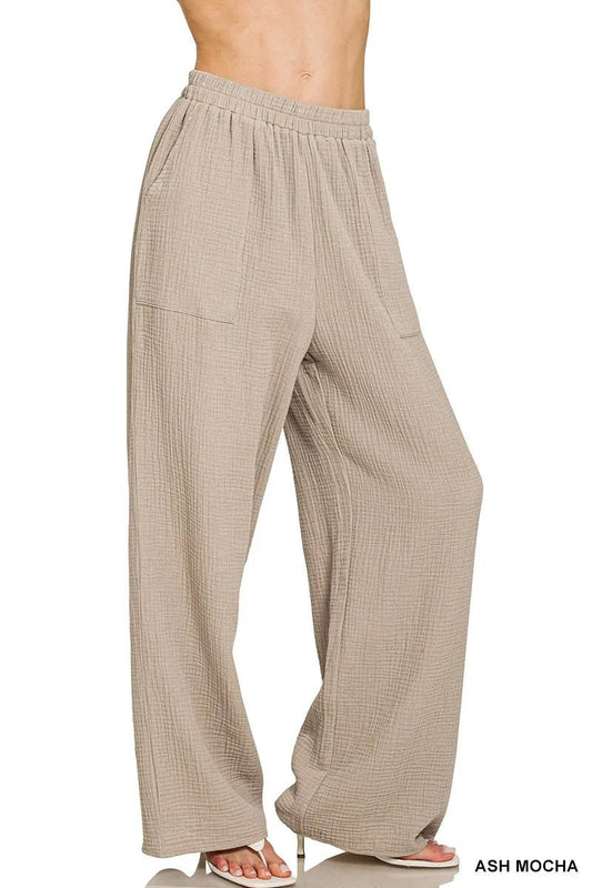 Zenana Double Gauze Elastic Band Pants - Bitsy Gypsy Boutique