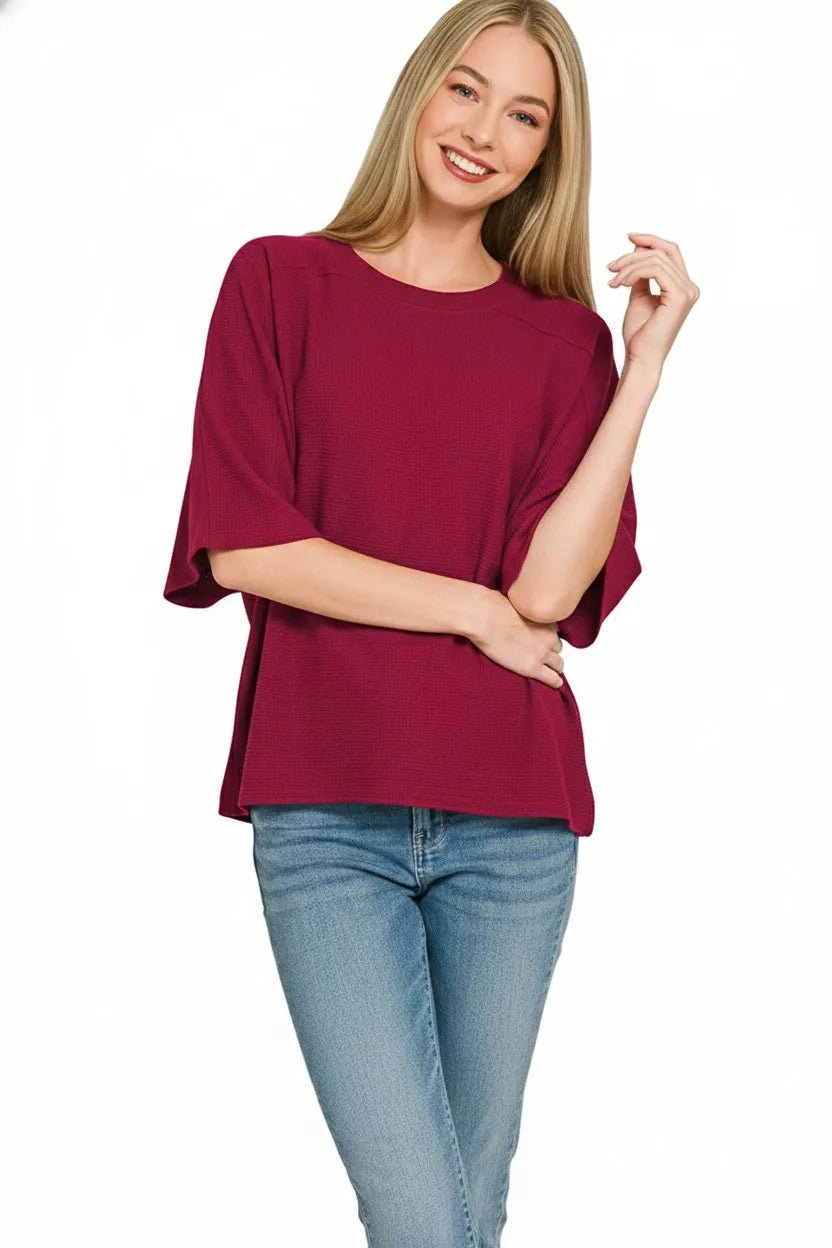Zenana Double Knit Short Sleeve Top - Bitsy Gypsy Boutique