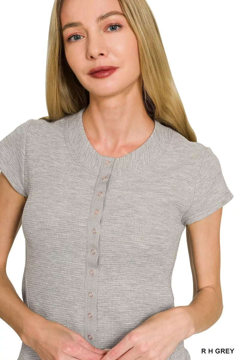 Zenana Double Knit Snap Button Short Sleeve Shirt - Bitsy Gypsy Boutique