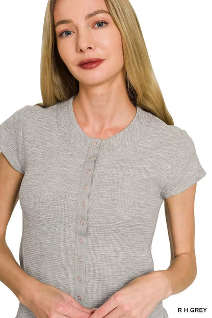 Zenana Double Knit Snap Button Short Sleeve Shirt - Bitsy Gypsy Boutique