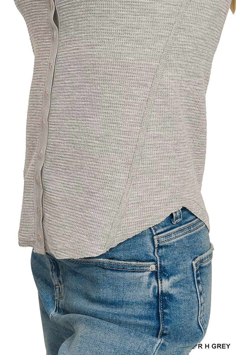Zenana Double Knit Snap Button Short Sleeve Shirt - Bitsy Gypsy Boutique
