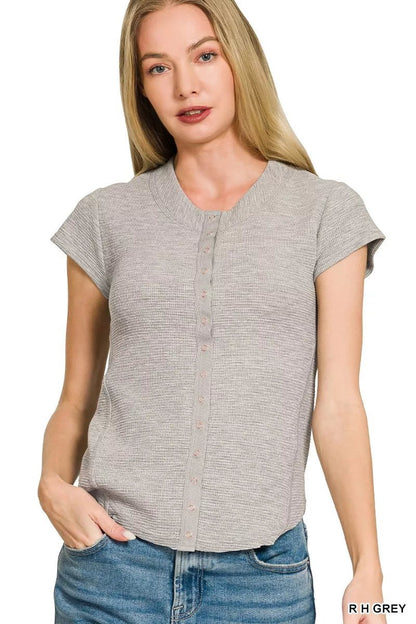 Zenana Double Knit Snap Button Short Sleeve Shirt - Bitsy Gypsy Boutique