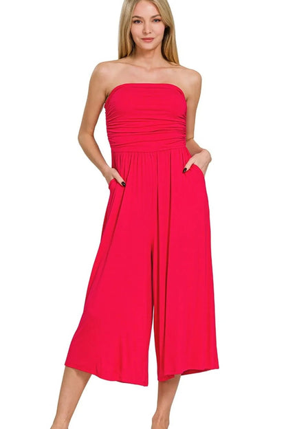 Zenana Double Layered Strapless Tube Top Jumpsuit - Bitsy Gypsy Boutique
