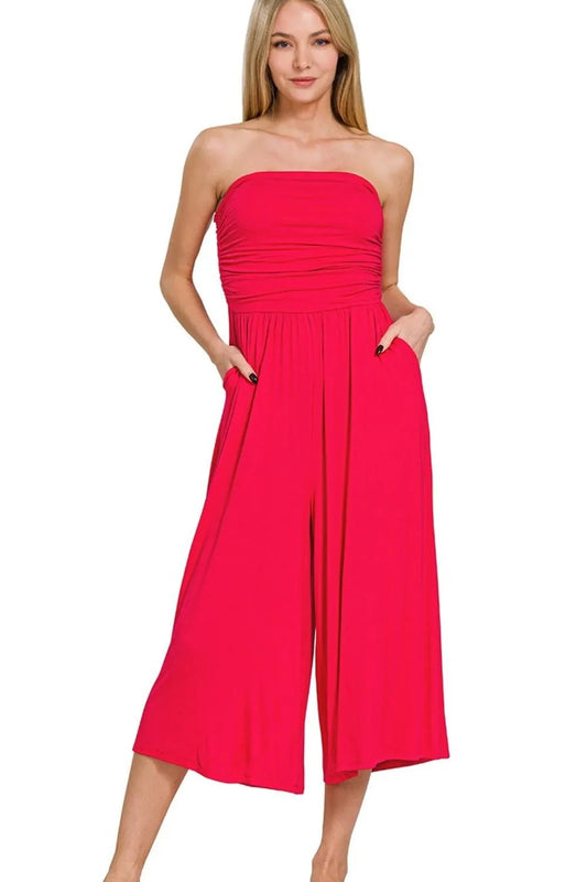 Zenana Double Layered Strapless Tube Top Jumpsuit - Bitsy Gypsy Boutique