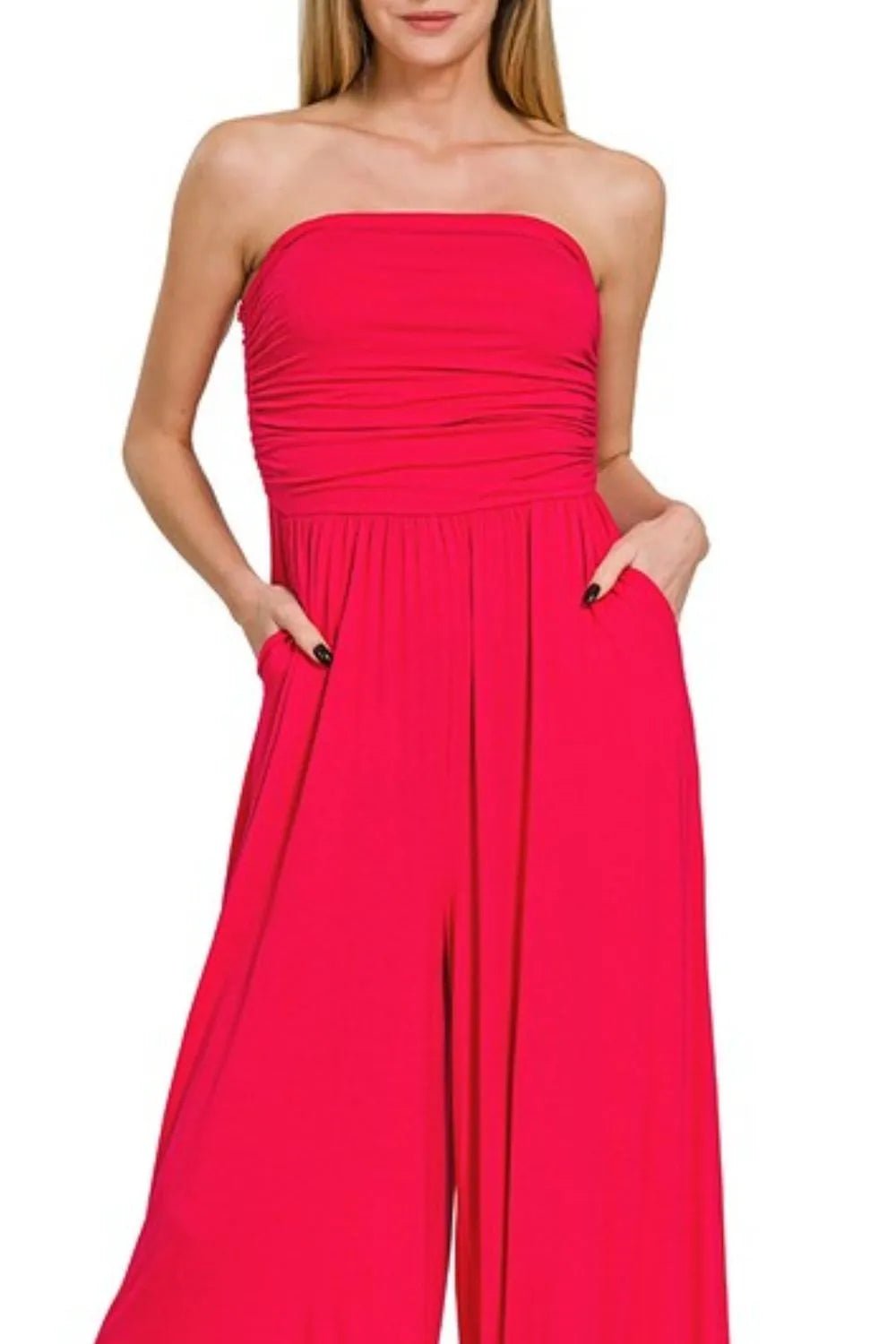 Zenana Double Layered Strapless Tube Top Jumpsuit - Bitsy Gypsy Boutique