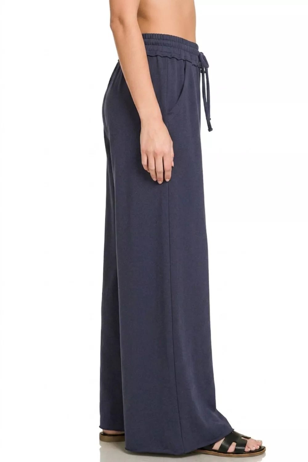 Zenana Drawstring French Terry Wide Leg Sweatpants - Bitsy Gypsy Boutique