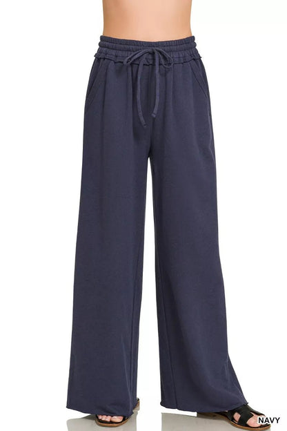 Zenana Drawstring French Terry Wide Leg Sweatpants - Bitsy Gypsy Boutique