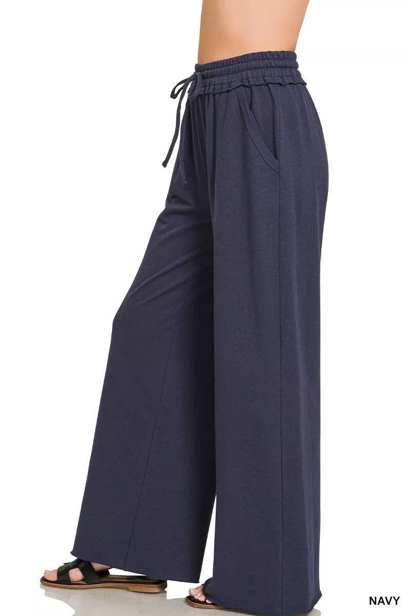 Zenana Drawstring French Terry Wide Leg Sweatpants - Bitsy Gypsy Boutique