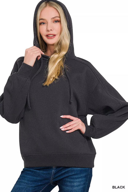 Zenana Drawstring Relaxed Fit Fleece Hoodie - Bitsy Gypsy Boutique