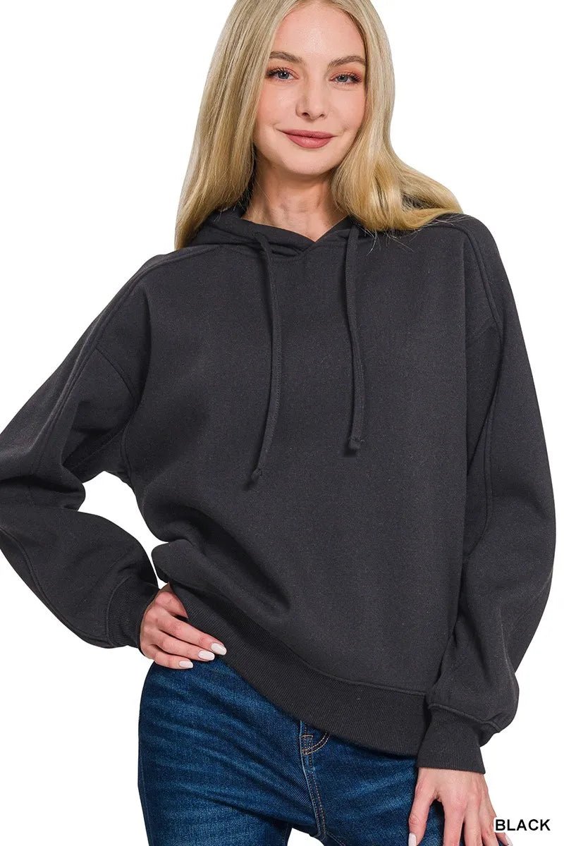 Zenana Drawstring Relaxed Fit Fleece Hoodie - Bitsy Gypsy Boutique