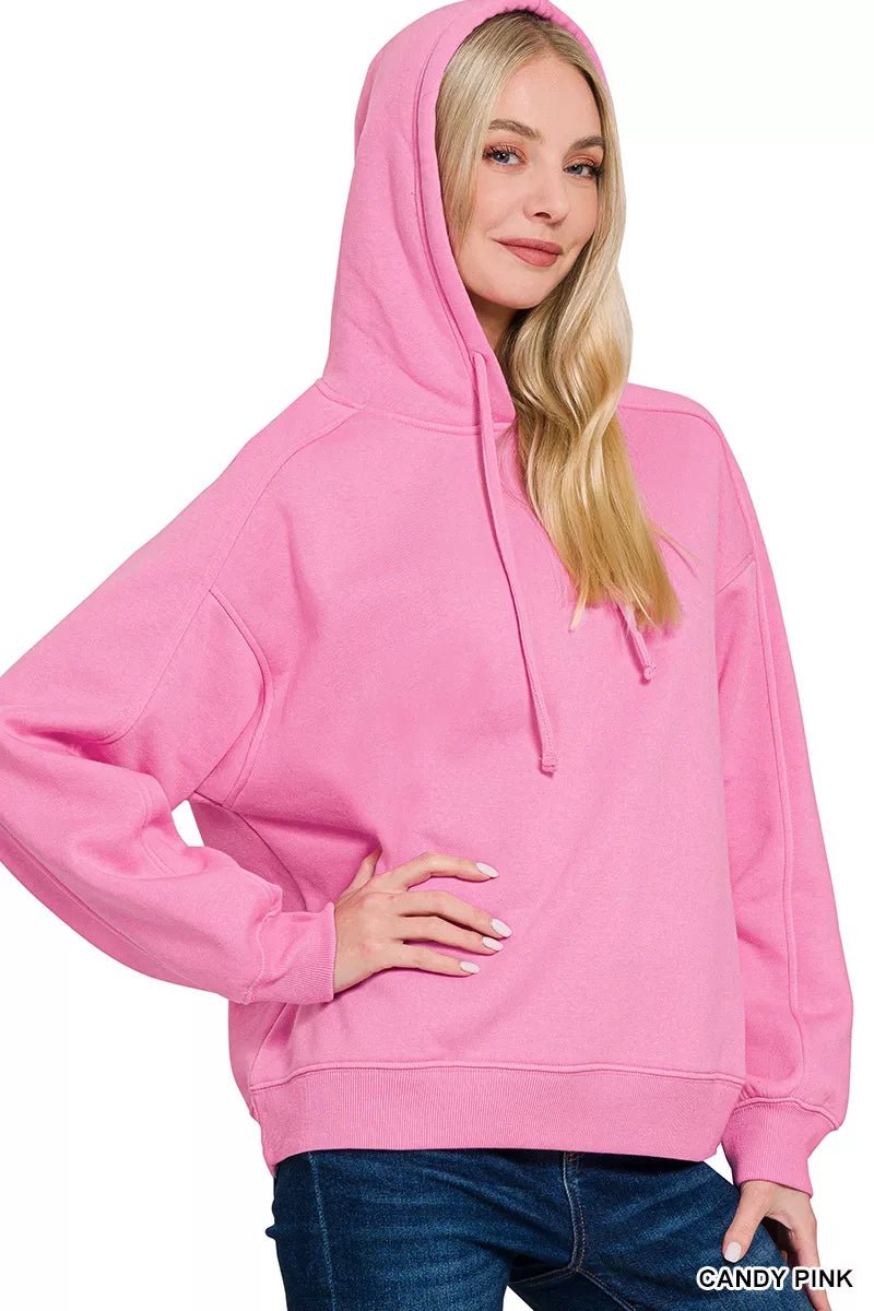 Zenana Drawstring Relaxed Fit Fleece Hoodie - Bitsy Gypsy Boutique