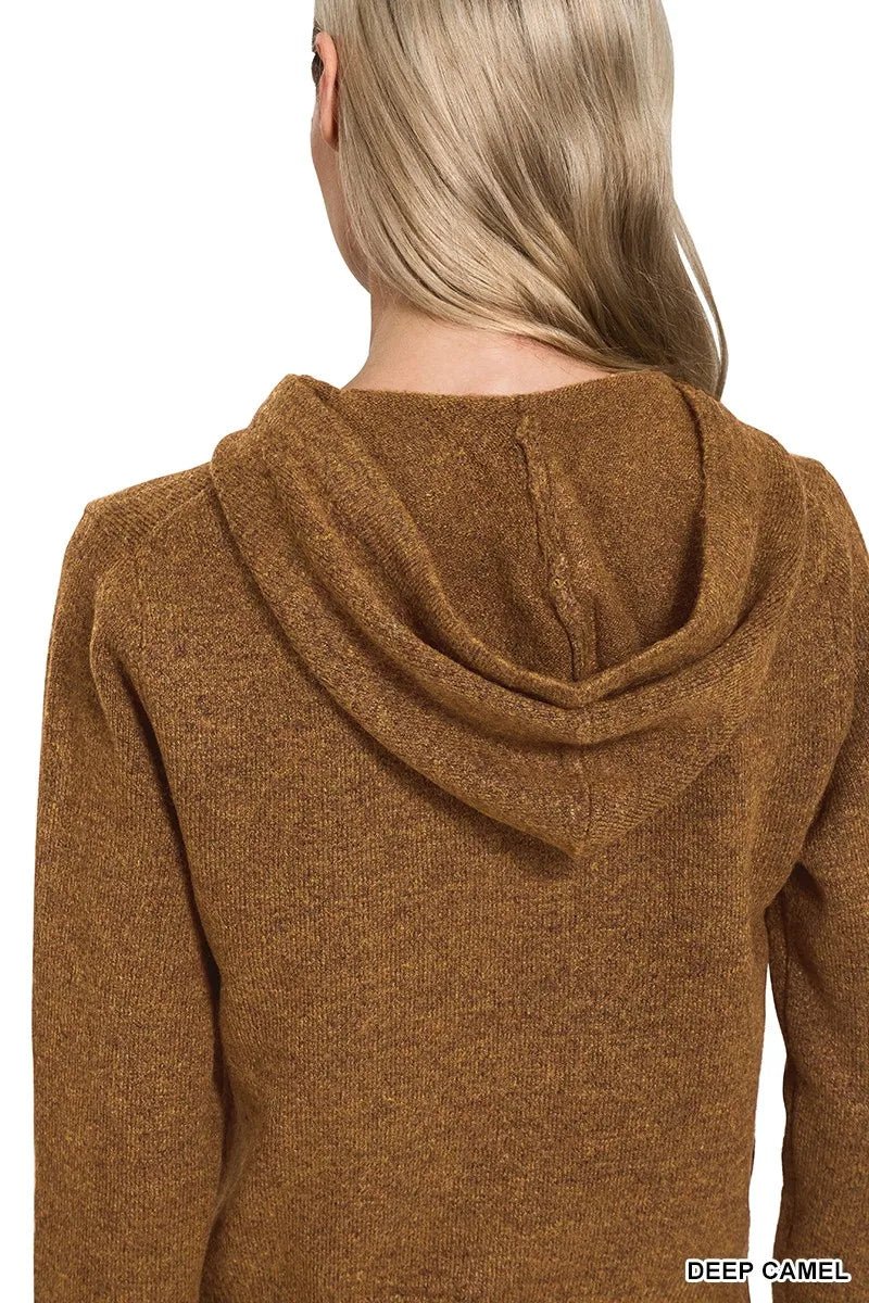 Zenana Drawstring Zip Up Hooded Cardigan - Bitsy Gypsy Boutique