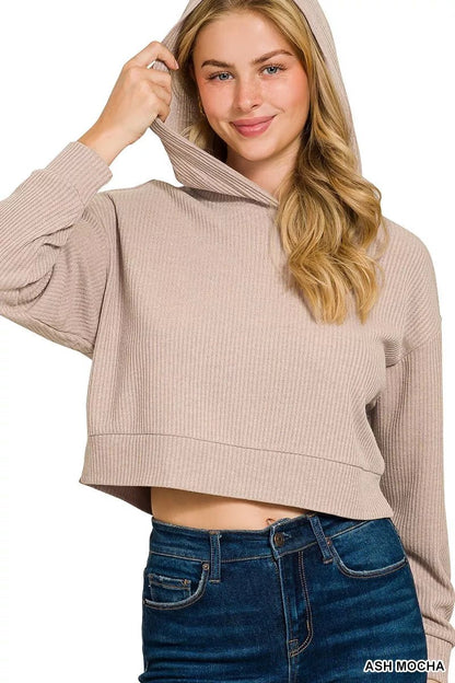 Zenana Drop Shoulder Ribbed Crop Hoodie - Bitsy Gypsy Boutique