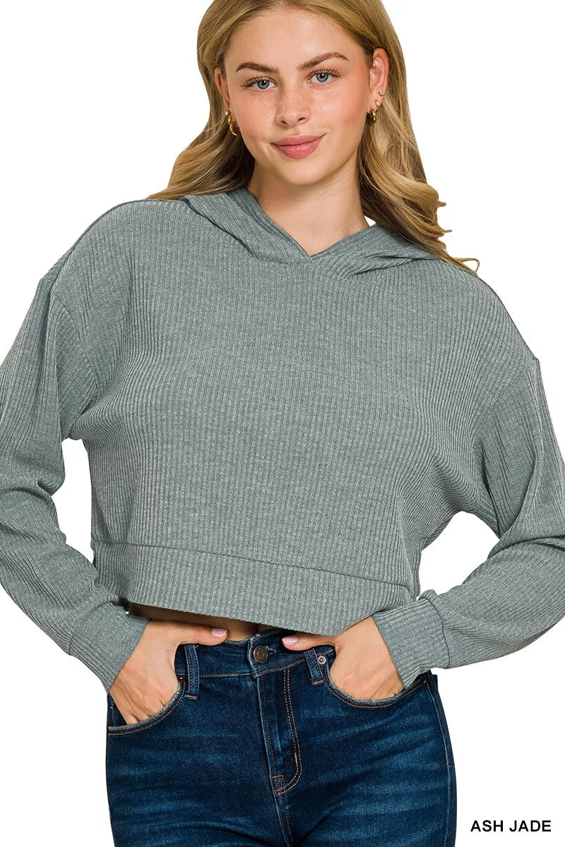 Zenana Drop Shoulder Ribbed Crop Hoodie - Bitsy Gypsy Boutique