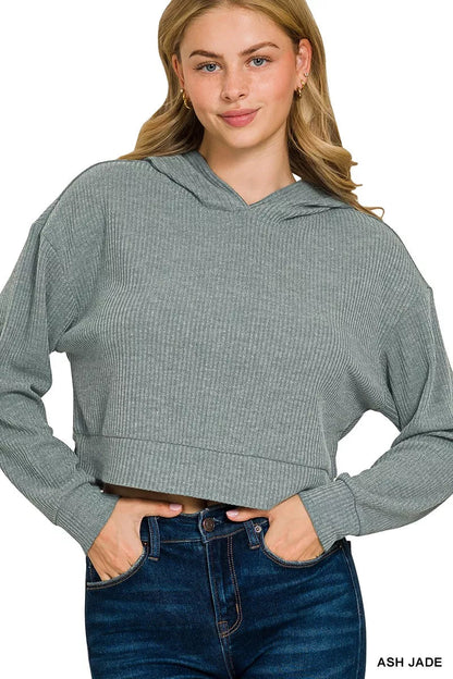 Zenana Drop Shoulder Ribbed Crop Hoodie - Bitsy Gypsy Boutique