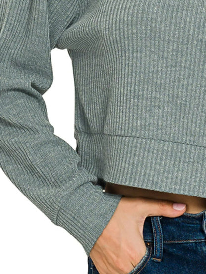 Zenana Drop Shoulder Ribbed Crop Hoodie - Bitsy Gypsy Boutique