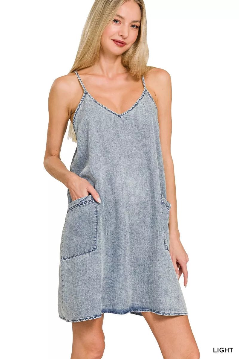 Zenana Enzyme Stone Washed Lyocell Mini Dress - Bitsy Gypsy Boutique