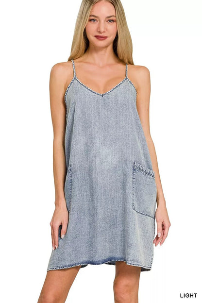 Zenana Enzyme Stone Washed Lyocell Mini Dress - Bitsy Gypsy Boutique