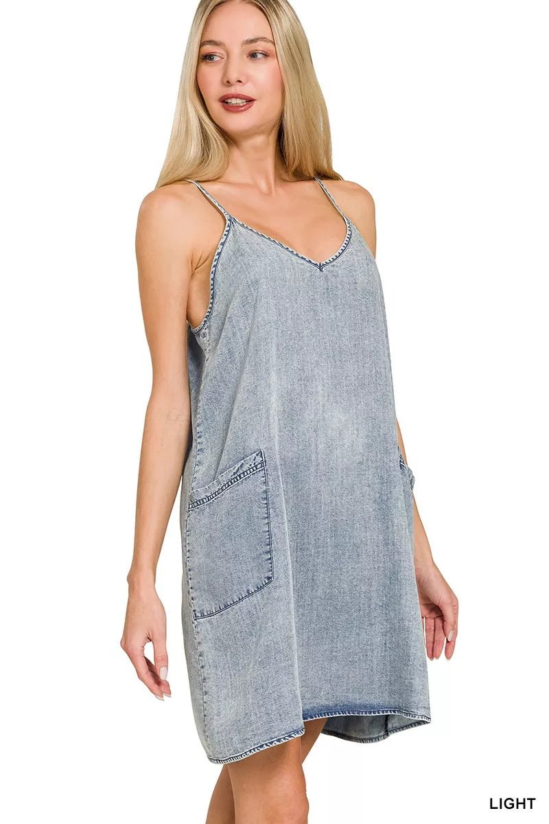 Zenana Enzyme Stone Washed Lyocell Mini Dress - Bitsy Gypsy Boutique