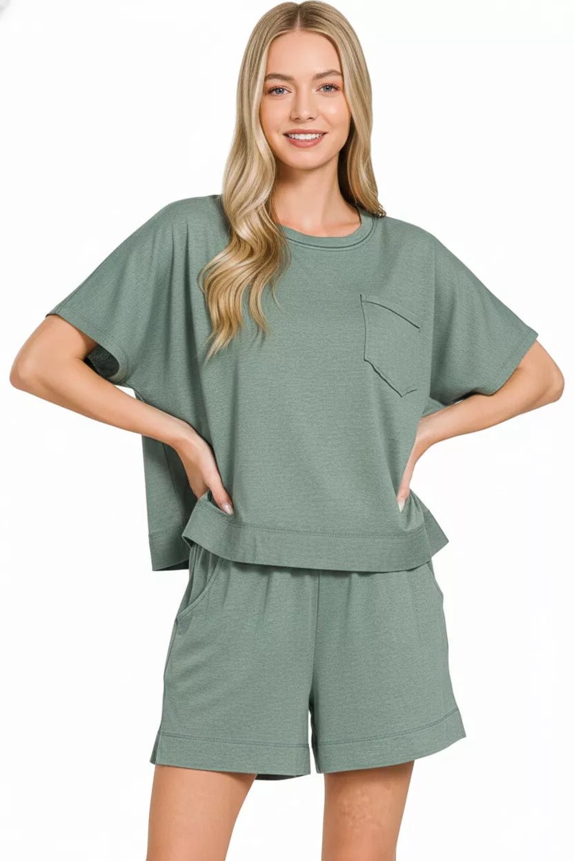 Zenana Exposed Seam Boxy Top & Shorts Set - Bitsy Gypsy Boutique