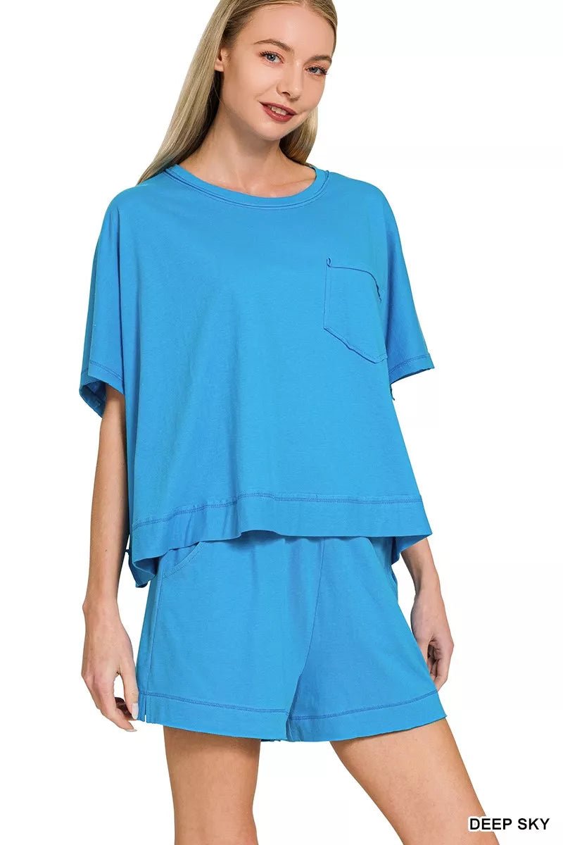 Zenana Exposed Seam Boxy Top & Shorts Set - Bitsy Gypsy Boutique
