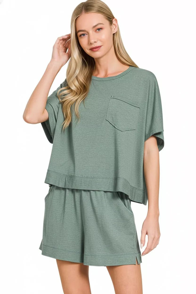 Zenana Exposed Seam Boxy Top & Shorts Set - Bitsy Gypsy Boutique