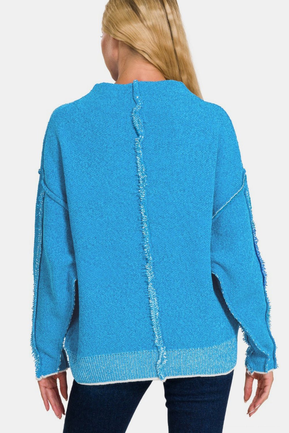 Zenana Exposed Seam Mock Neck Long Sleeve Sweater - Bitsy Gypsy Boutique