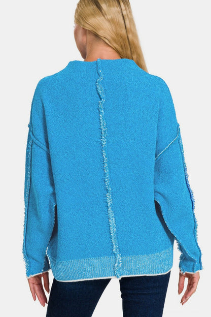 Zenana Exposed Seam Mock Neck Long Sleeve Sweater - Bitsy Gypsy Boutique