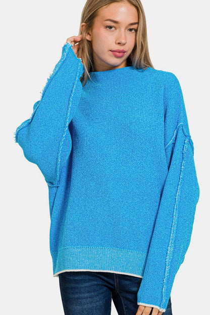 Zenana Exposed Seam Mock Neck Long Sleeve Sweater - Bitsy Gypsy Boutique