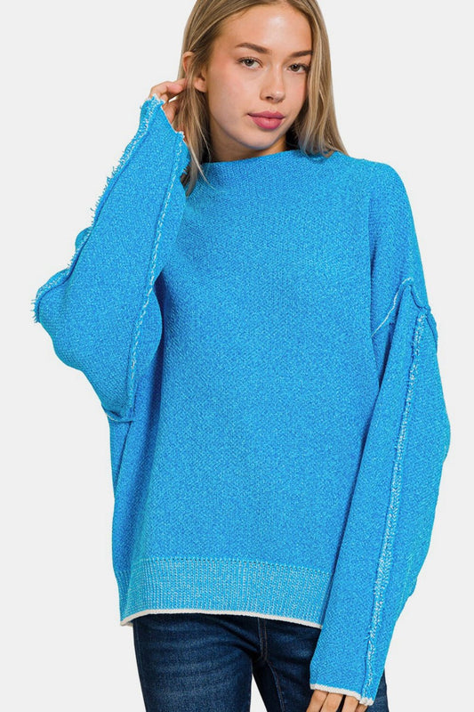 Zenana Exposed Seam Mock Neck Long Sleeve Sweater - Bitsy Gypsy Boutique