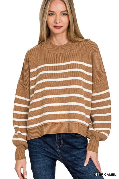 Zenana Exposed Seam Striped Oversized Sweater - Bitsy Gypsy Boutique