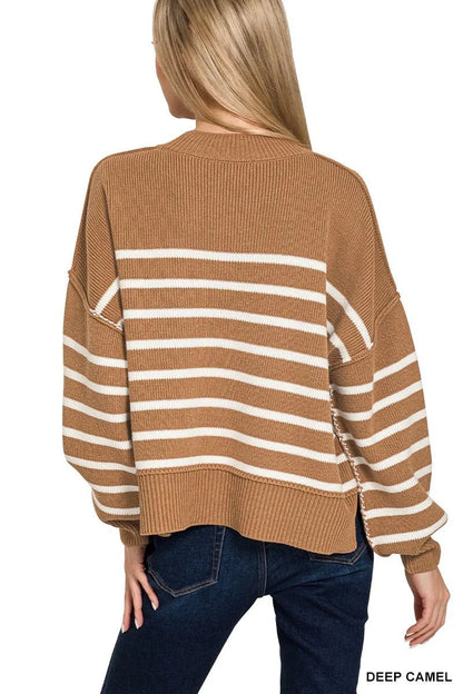 Zenana Exposed Seam Striped Oversized Sweater - Bitsy Gypsy Boutique