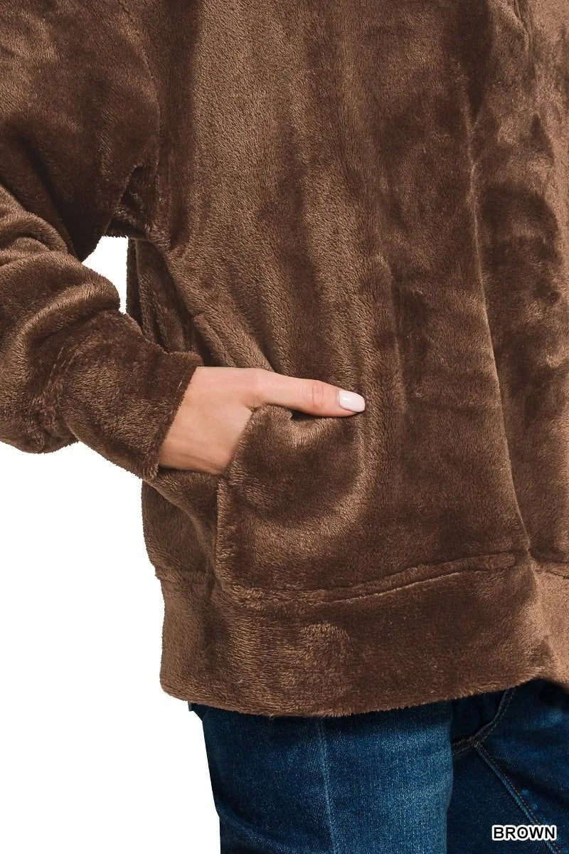 Zenana Faux Fur Half Zip Pocket Pullover - Bitsy Gypsy Boutique