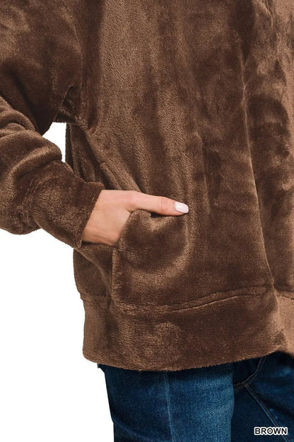 Zenana Faux Fur Half Zip Pocket Pullover - Bitsy Gypsy Boutique
