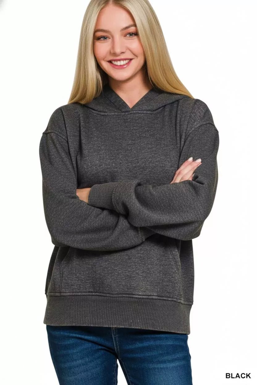 Zenana Fleece Acid Wash Kangaroo Pocket Hoodie - Bitsy Gypsy Boutique