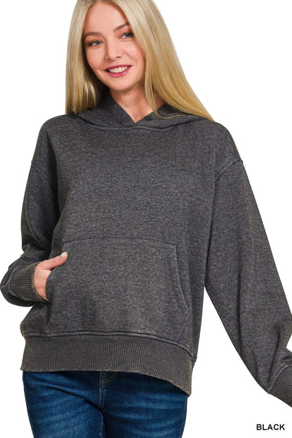 Zenana Fleece Acid Wash Kangaroo Pocket Hoodie - Bitsy Gypsy Boutique