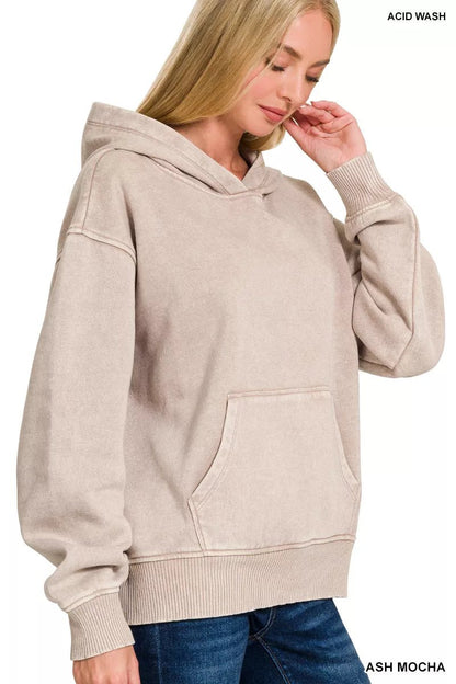 Zenana Fleece Acid Wash Kangaroo Pocket Hoodie - Bitsy Gypsy Boutique
