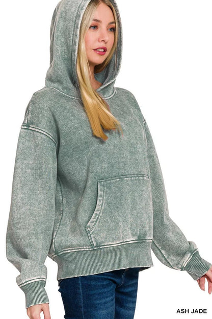 Zenana Fleece Acid Wash Kangaroo Pocket Hoodie - Bitsy Gypsy Boutique