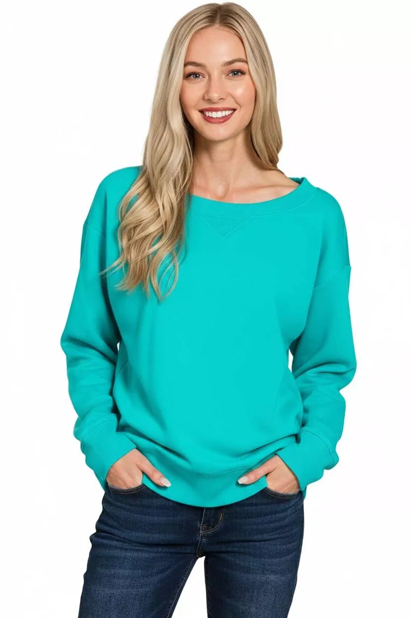 Zenana Fleece Boat Neck Sweatshirt - Bitsy Gypsy Boutique