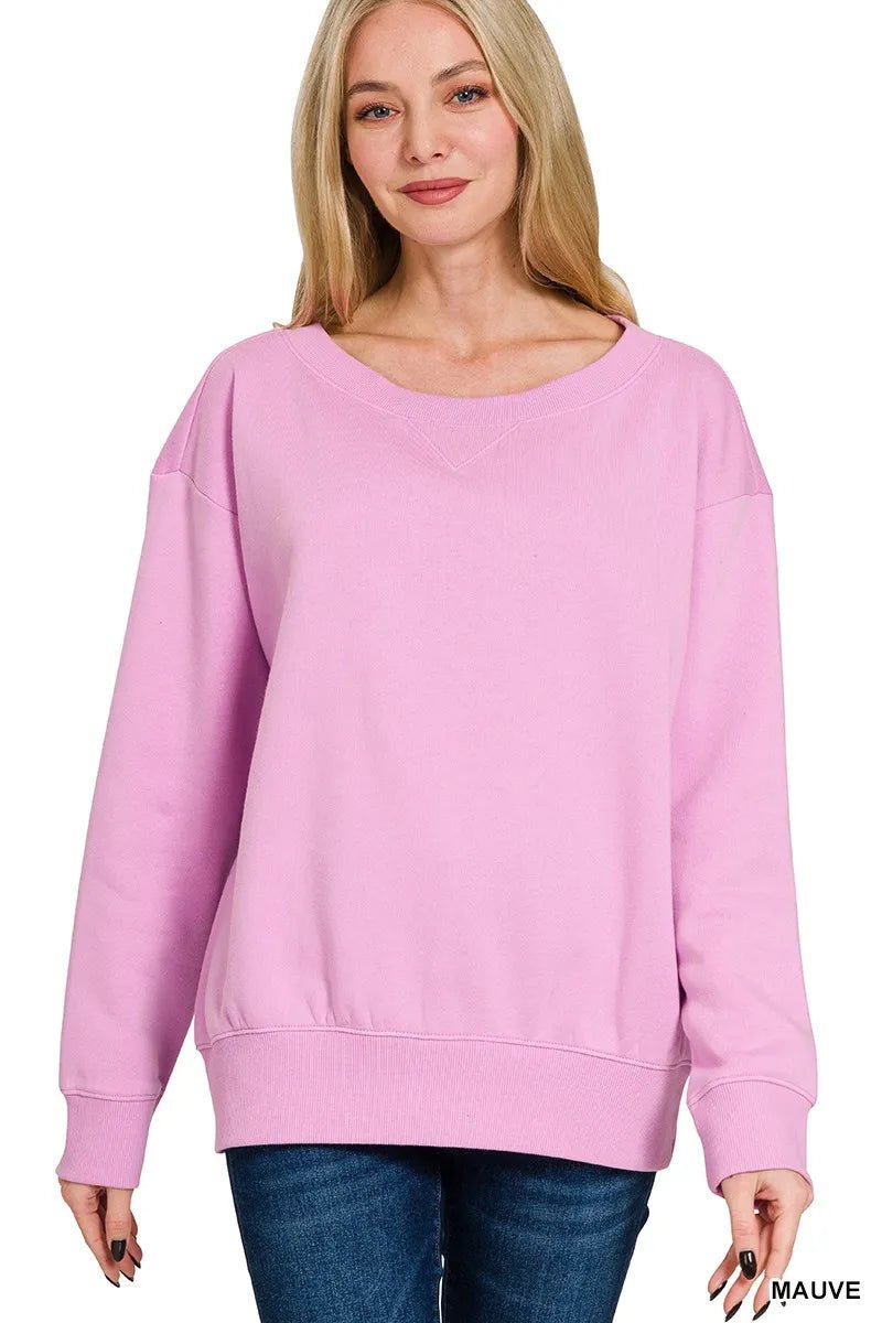 Zenana Fleece Boat Neck Sweatshirt - Bitsy Gypsy Boutique