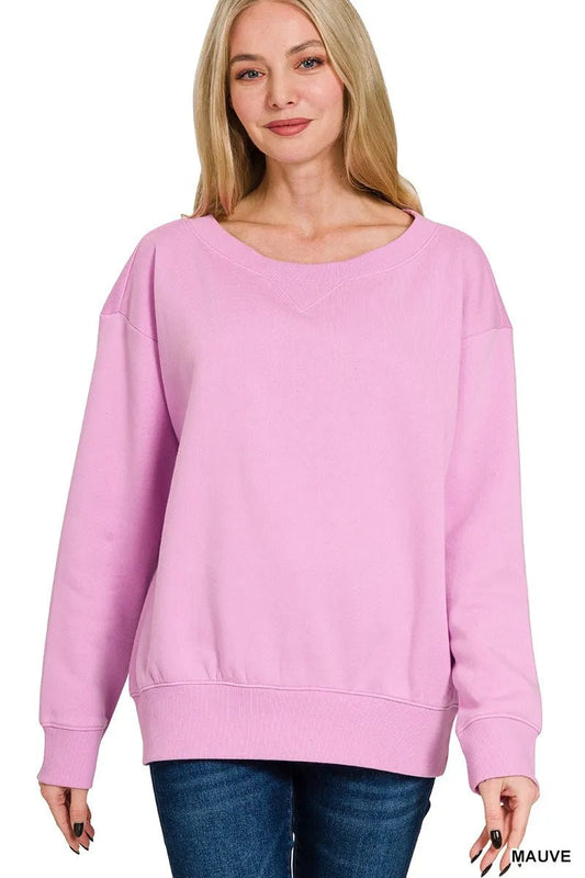 Zenana Fleece Boat Neck Sweatshirt - Bitsy Gypsy Boutique