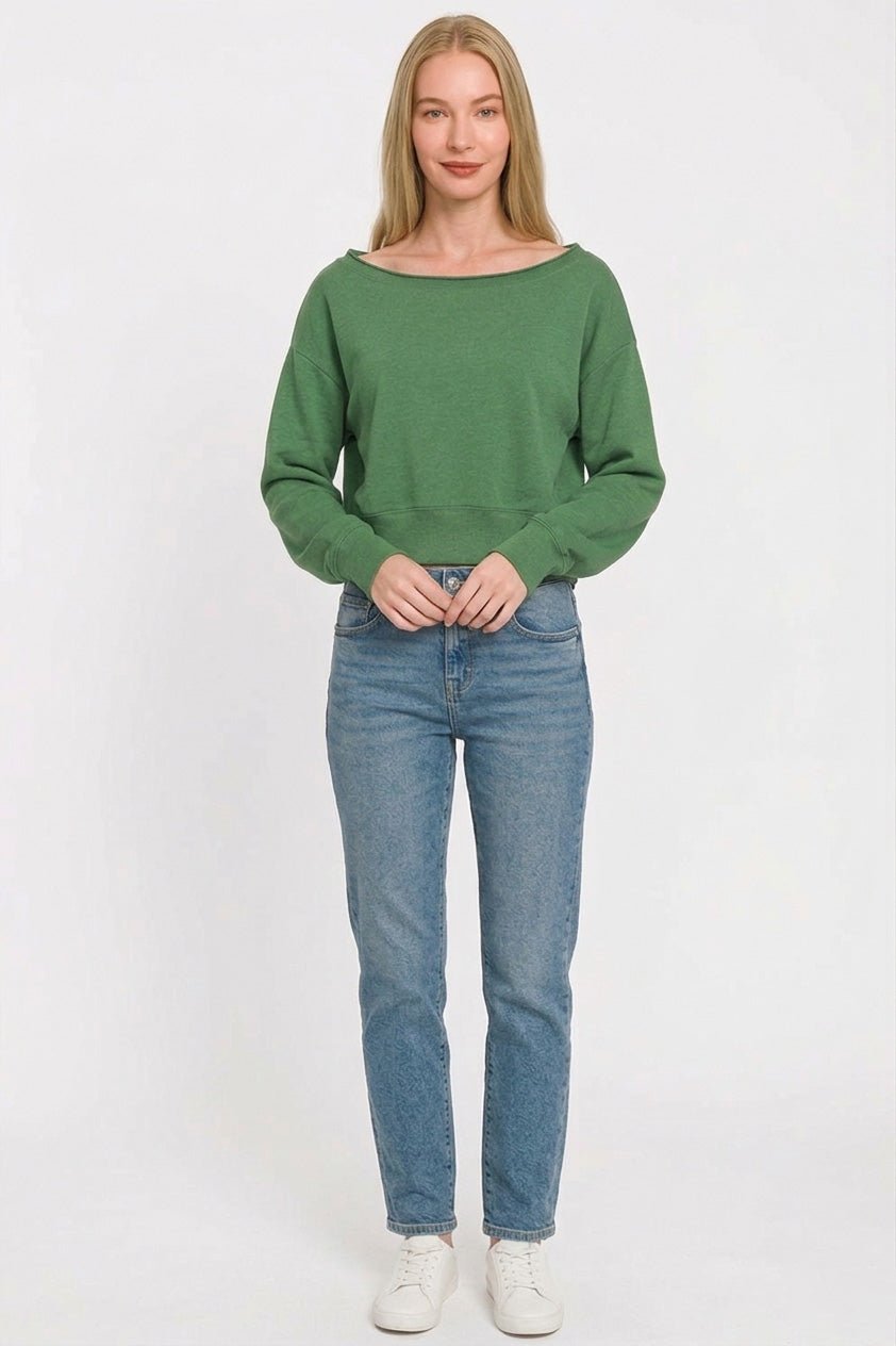 Zenana Fleece Boat - neck Sweatshirt - Bitsy Gypsy Boutique