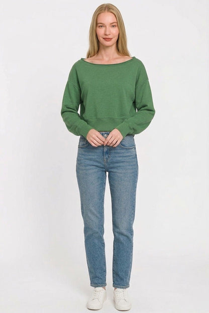 Zenana Fleece Boat - neck Sweatshirt - Bitsy Gypsy Boutique