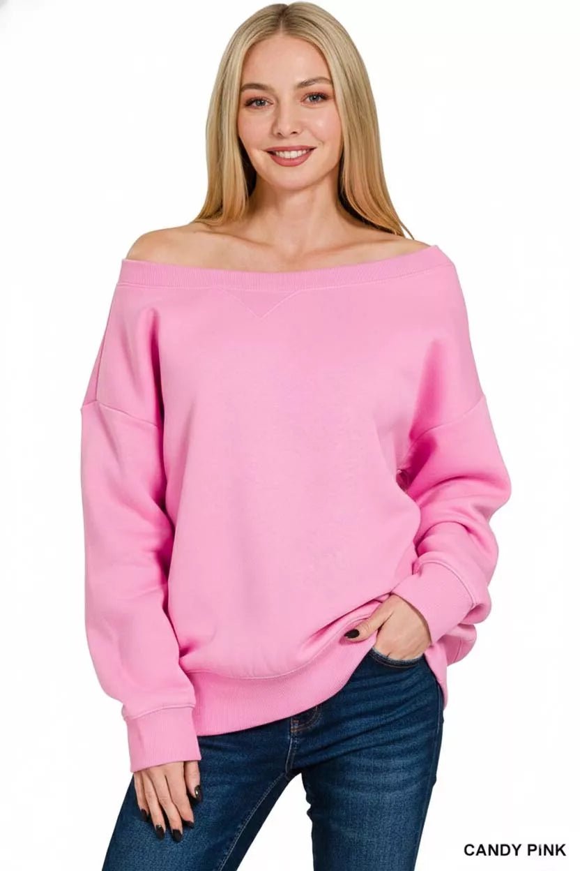 Zenana Fleece Boat Neck Sweatshirt - Bitsy Gypsy Boutique