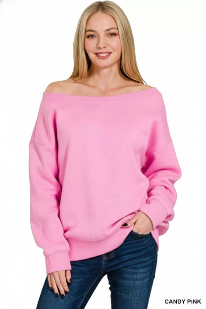 Zenana Fleece Boat Neck Sweatshirt - Bitsy Gypsy Boutique