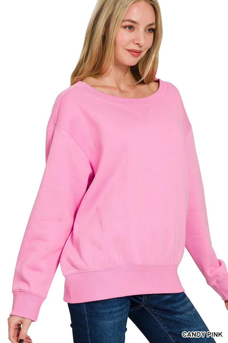 Zenana Fleece Boat Neck Sweatshirt - Bitsy Gypsy Boutique