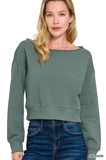 Zenana Fleece Boat - neck Sweatshirt - Bitsy Gypsy Boutique