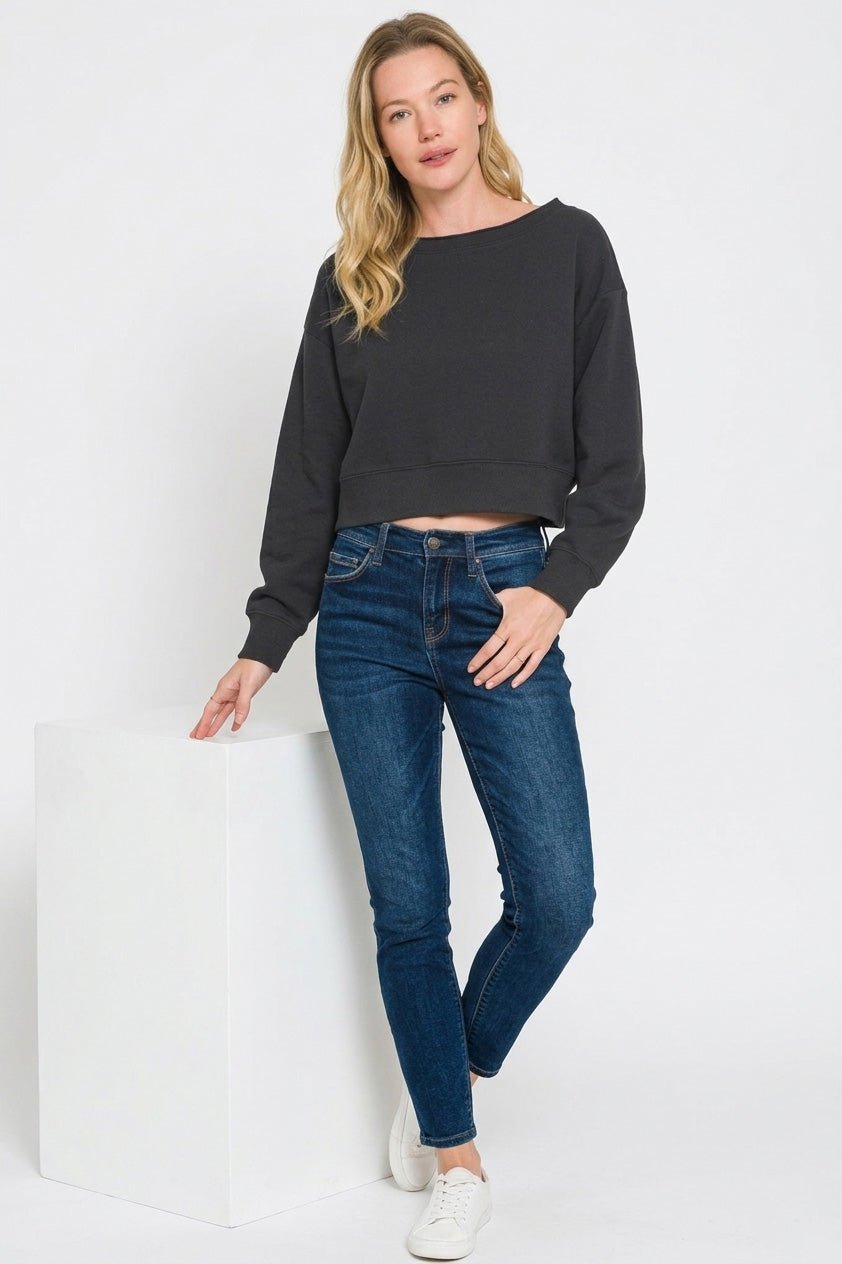 Zenana Fleece Boat - neck Sweatshirt - Bitsy Gypsy Boutique